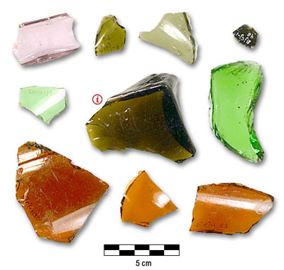 Photograph of coloured glass from the Round Lake Shoreline