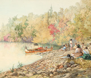 Illustration of Voyageur encampment